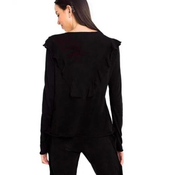 WILDFOX Shirt Womens XS Black Embroidered Tea Rose Lucienne Long Sleeve Crew Tee - Picture 2 of 13